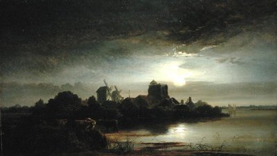 Een Dorp bij Maanlicht door Arthur Gilbert