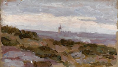 Landschapsstudie met windmolen aan de horizon, ca. 1900 door Arthur Haythorne Studd