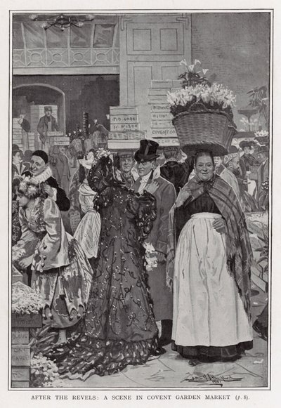 Na de Feesten - een Scène in Covent Garden Market door Arthur Herbert Buckland