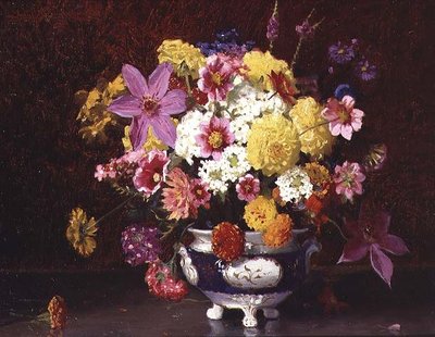 Stilleven met Seringen en Chrysanten door Arthur Herbert Buckland