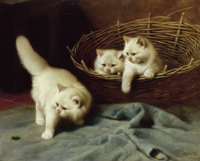 Witte Angora Kittens met een Kever, 1929 door Arthur Heyer