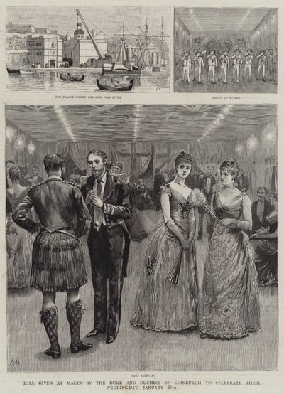 Bal gegeven op Malta door de Hertog en Hertogin van Edinburgh ter Viering van hun Huwelijksdag, 25 januari door Arthur Hopkins