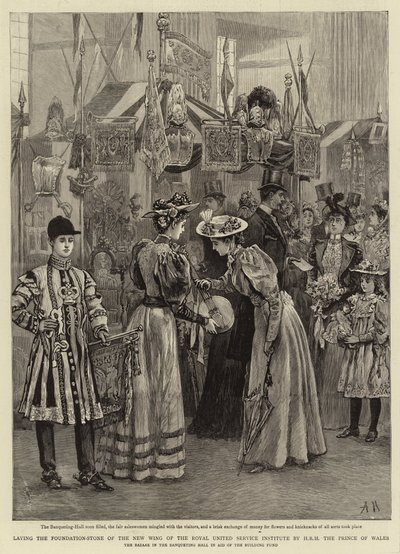 Het leggen van de eerste steen van de nieuwe vleugel van het Royal United Service Institute door ZKH de Prins van Wales door Arthur Hopkins