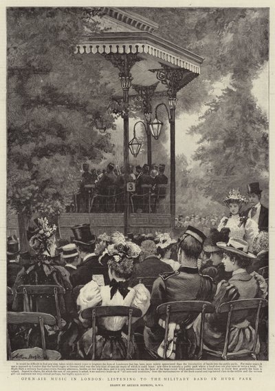 Openluchtmuziek in Londen, luisteren naar de militaire band in Hyde Park door Arthur Hopkins