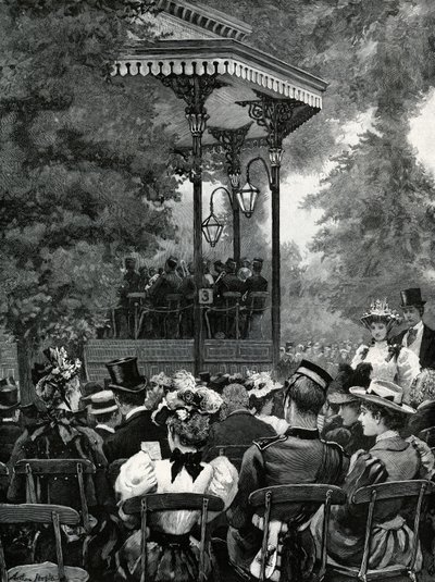 Muziek in de open lucht in Londen: luisteren naar de militaire band in Hyde Park door Arthur Hopkins