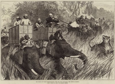 De Prins van Wales op tijgerjacht met Sir Jung Bahadoor, het kritieke moment door Arthur Hopkins