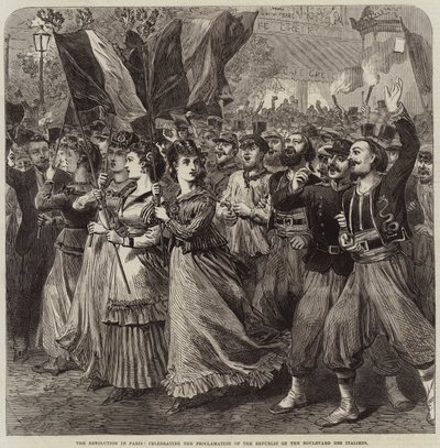 De revolutie in Parijs, viering van de proclamatie van de republiek op de Boulevard des Italiens door Arthur Hopkins