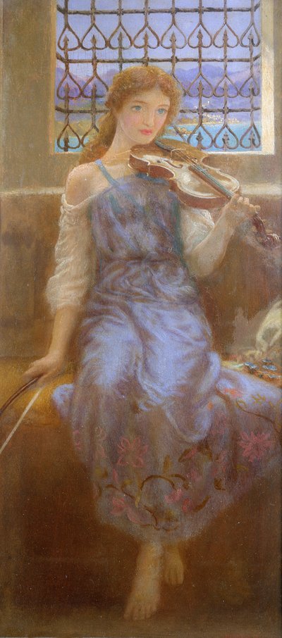 Meisje met Viool door Arthur Hughes