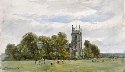 Cricket op de Stray, voor de Christ Church, High Harrogate door Arthur J. Stark