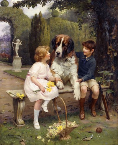 Kinderen met een Sint-Bernard door Arthur John Elsley