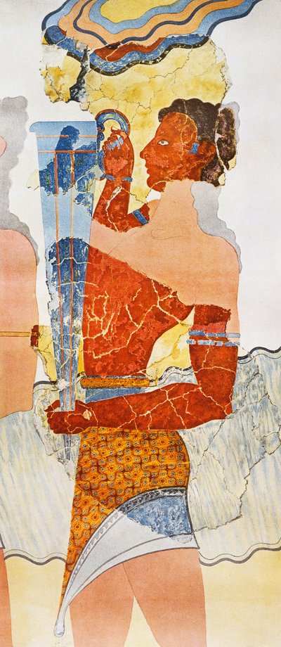 Reproductie van fresco die schenker uitbeeldt, genomen uit Paleis van Minos in Knossos door Arthur John Evans