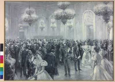 Ontvangst aan het hof ter gelegenheid van het bezoek van Keizer Wilhelm II in Boedapest 1897 door Arthur Lajos Halmi