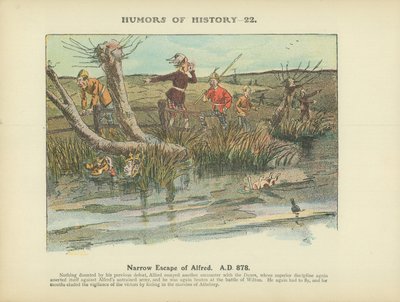 Nauwe ontsnapping van Alfred. 878 na Christus (kleurenlitho) door Arthur Moreland