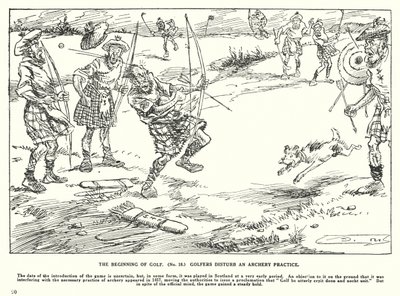 Het Begin van Golf, Golfers verstoren een Boogschietoefening door Arthur Moreland