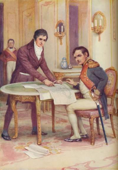 Fulton legt zijn onderzeeër uit aan Napoleon door Arthur Percy Dixon