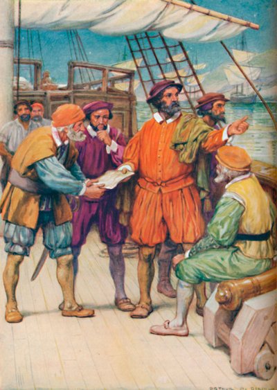 Magellan Overlegt met zijn Navigators, ca. 1925 door Arthur Percy Dixon
