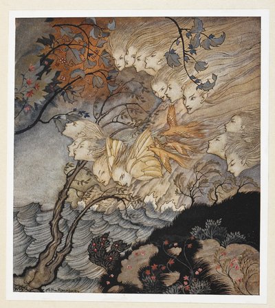 ACT III: Scene II, regel 147 ... en soms een stem door Arthur Rackham