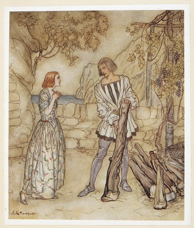 ACT III: Scene I, regel 15 Helaas, nu, bid u, werk niet zo hard door Arthur Rackham