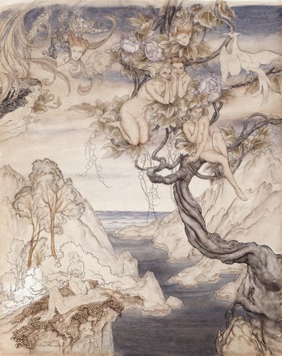 Een feeënlied, getekend voor Act II, scène ii, uit Een Midzomernachtsdroom door Arthur Rackham