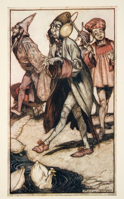 Een Laputaanse Heer Wandelt, uit Gullivers Reizen door Jonathon Swift, pub. 1909 door Arthur Rackham
