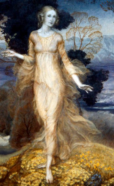 Een jonge vrouw in een tuin, ca. 1920 door Arthur Rackham