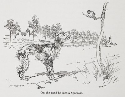 Een hond en een mus. door Arthur Rackham