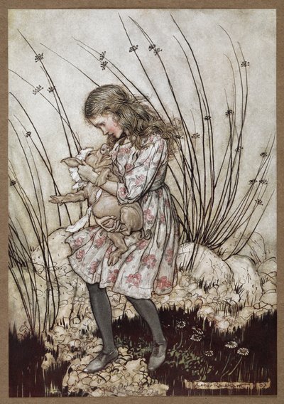 Alice en het varken verkleed als baby door Arthur Rackham