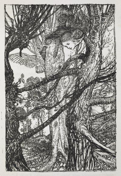 Alice als een slang die met een duif praat door Arthur Rackham