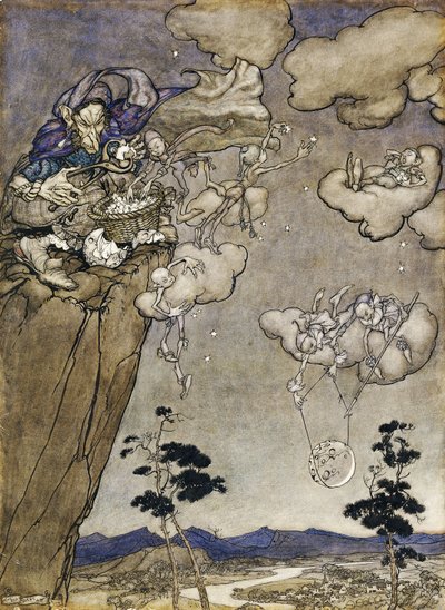 Een illustratie bij Rip van Winkle: "Ze werden geregeerd door een oude squaw-geest", 1904 door Arthur Rackham
