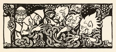 Becfola in haar wagen, uit De vrijage van Becfola in Ierse sprookjes door Arthur Rackham