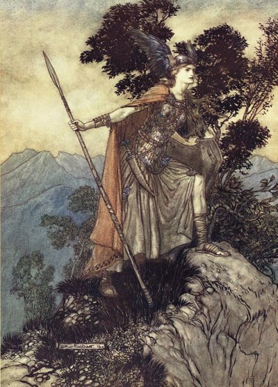Brunhilde. Illustratie voor Het Rijngoud en De Walkure door Richard Wagner, 1910 door Arthur Rackham
