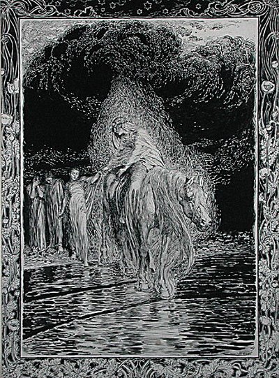 De rivier oversteken door Arthur Rackham