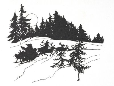 Kerstman die door een besneeuwd bos reist op zijn slee door Arthur Rackham