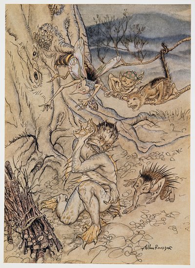 Voor elk kleinigheidje worden ze op mij gezet, illustratie uit William Shakespeares De Storm, uitgegeven 1926 door Arthur Rackham
