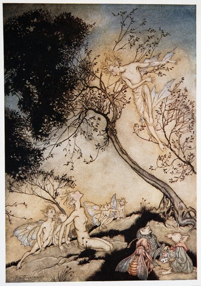 Ga het gepeupel halen, over wie ik je macht geef, hier naar deze plaats, Frontispice uit William Shakespeares De Storm, uitgegeven 1926 door Arthur Rackham