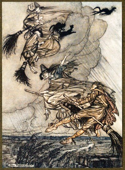 Hé! De schoorsteen in, meid! Hé, na jou!, uit The Ingoldsby Legends, pub. 1907 door Arthur Rackham