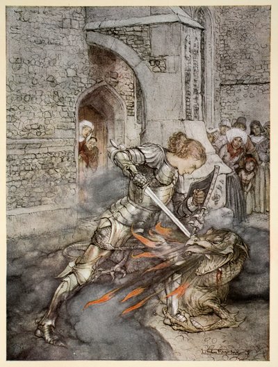 Hoe Sir Lancelot vocht met een Vriendelijke Draak, illustratie uit 