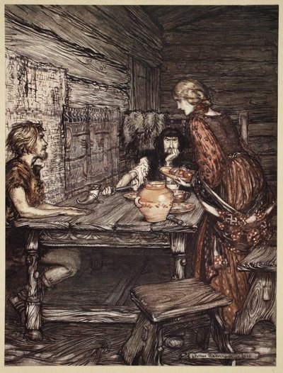 Hunding ontdekt de gelijkenis tussen Siegmund en Sieglunde, illustratie uit 