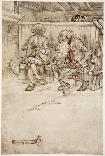 Ik heb zelfs met Rip Van Winkle zelf gesproken, die, toen ik hem voor het laatst zag, een zeer eerbiedwaardige oude man was., uit Rip Van Winkle door Washington Irving, pub. 1910 door Arthur Rackham