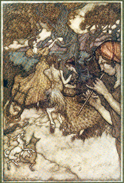 Als Orpheus eerst de wals produceerde, uit The Ingoldsby Legends, pub. 1907 door Arthur Rackham