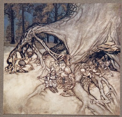 Als de slechte feeën toevallig buiten zijn, uit Peter Pan in Kensington Gardens door J M Barrie, pub. 1906 door Arthur Rackham