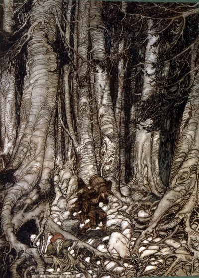 Illustratie door Arthur Rakham van Rip Van Winkle, een kort verhaal door de Amerikaanse auteur Washington Irving voor het eerst gepubliceerd in 1819 door Arthur Rackham