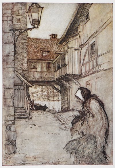 Illustratie uit Het Stro, de Kolen en de Boon door Arthur Rackham