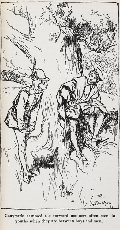 Illustratie van Ganymedes uit Zoals het u bevalt. door Arthur Rackham