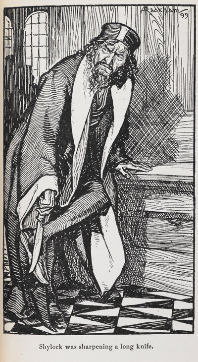 Illustratie van Shylock uit De Koopman van Venetië door Arthur Rackham