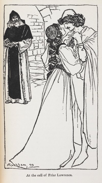 Illustratie van de noodlottige geliefden in Romeo en Julia. door Arthur Rackham