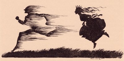 Het was net alsof de wind voorbij floot. Illustratie door Arthur Rackham uit Grimm