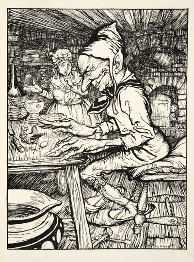 Leg!, brulde de reus en toen legde de hen onmiddellijk een ei van massief goud, uit The Arthur Rackham Fairy Book, gepubliceerd 1933 door Arthur Rackham