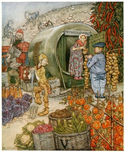 De heer en mevrouw Vinegar thuis, Frontispice uit Engelse Sprookjes, pub. 1918 door Arthur Rackham