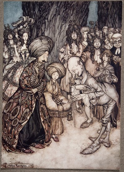 Mijnheer de hertog, zei de arts verheugd, ik heb de eer uw excellentie te informeren dat uw genade verliefd is.., uit Peter Pan in Kensington Gardens door J M Barrie door Arthur Rackham
